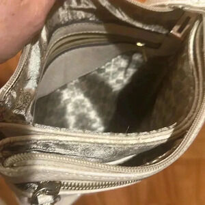 Faux Leather Gold Circle Accent Messenger Bag